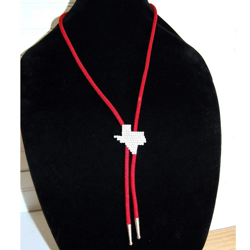 Texas Bolo Tie Vintage Red‎ Cord Rhinestone Texas Pendant Western accessory